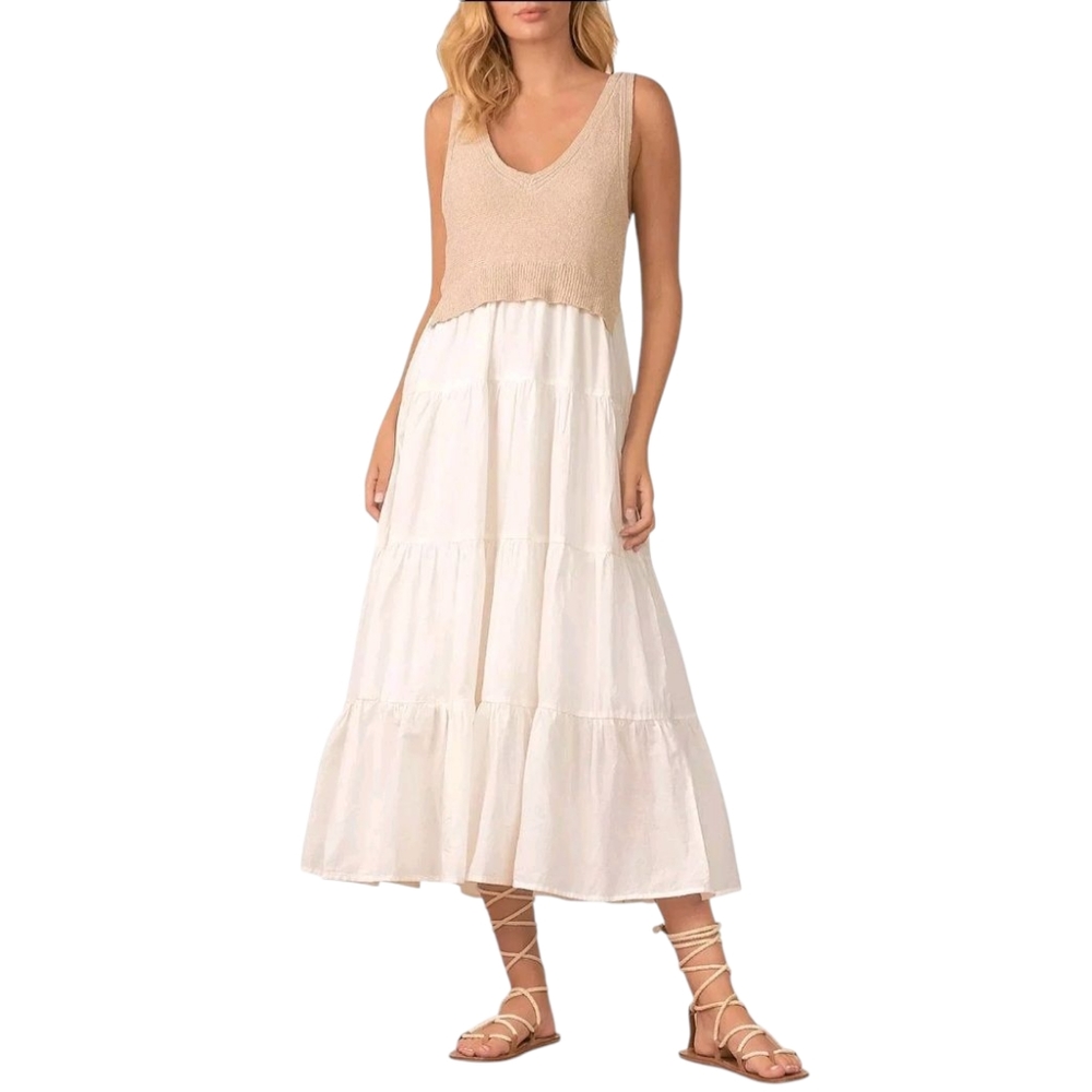 Elan Beige and White Maxi Dress